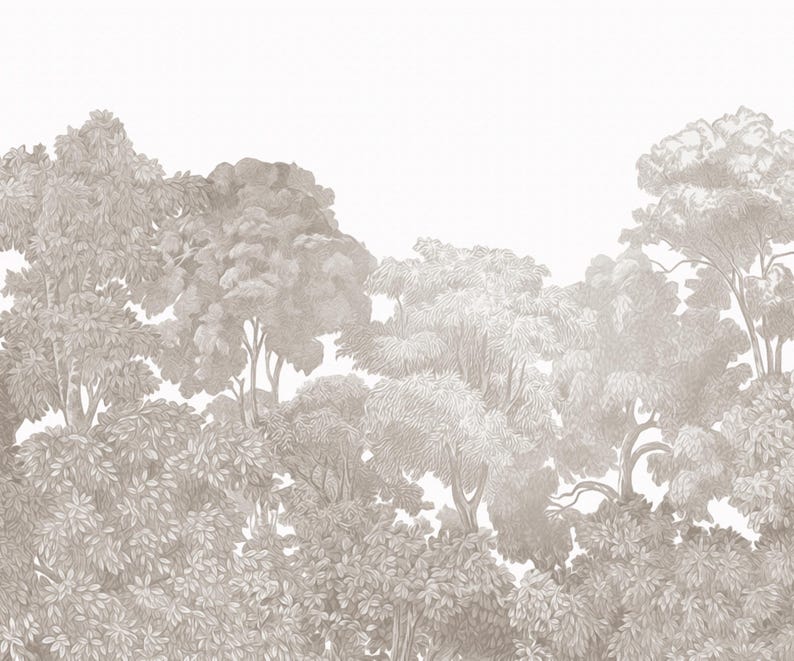 Grey Beige Neutral Tree Rain Forest Wallpaper Mural Peel and Stick on Etsy