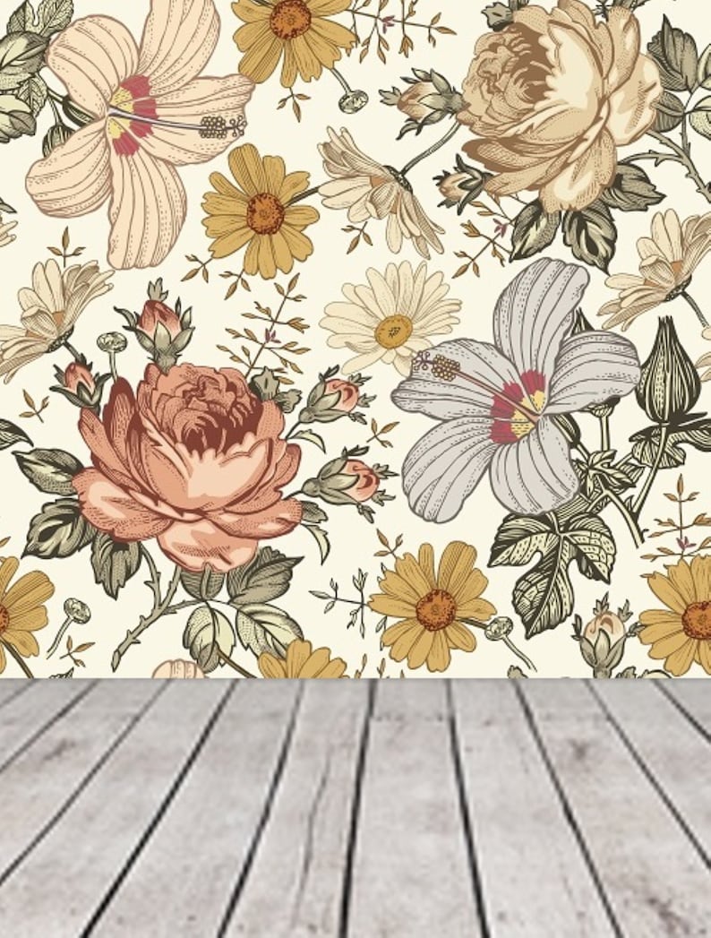 Vintage Floral Wallpaper Muted Big Yellow Wildflower Wall Etsy
