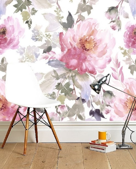 floral removable wallpaper peonies wall mural large peony | etsy