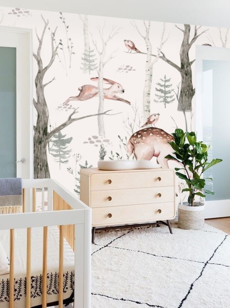 Woodland Nursery Wallpaper Peel and Stick Kids Mural - Etsy