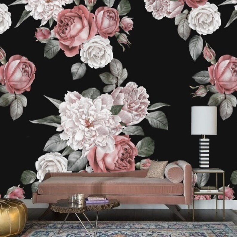 Pink Peony Wallpaper Wall Mural Removable Wallpaper Peel & Etsy