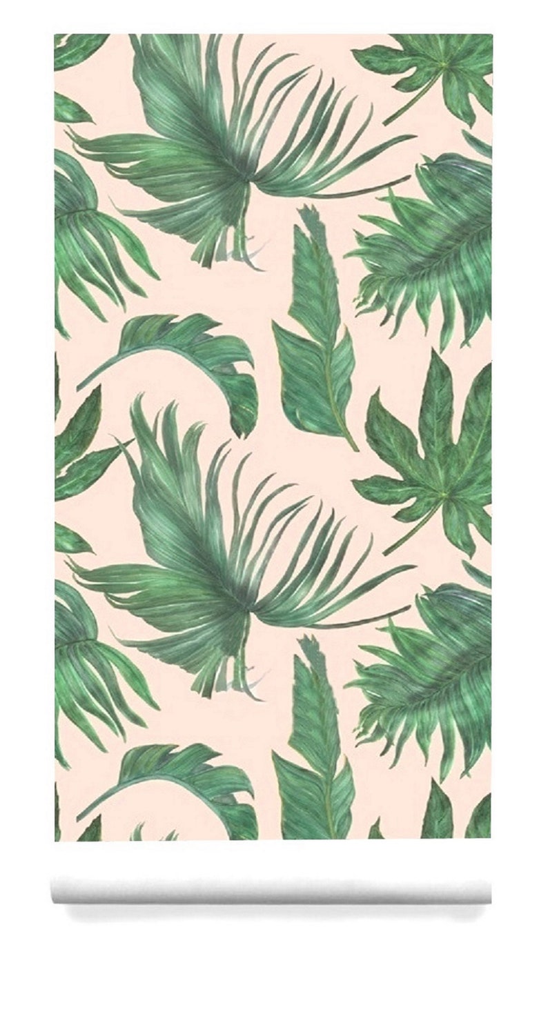 Peel and Stick Banana Leaf Green and Pink Tropical Wallpaper on Etsy