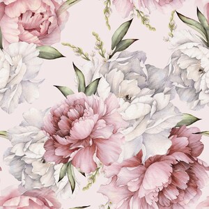 Dusty Pink White Grey Flower Peony Wallpaper Mural Light Pink Background Removable Peel and Stick on Etsy
