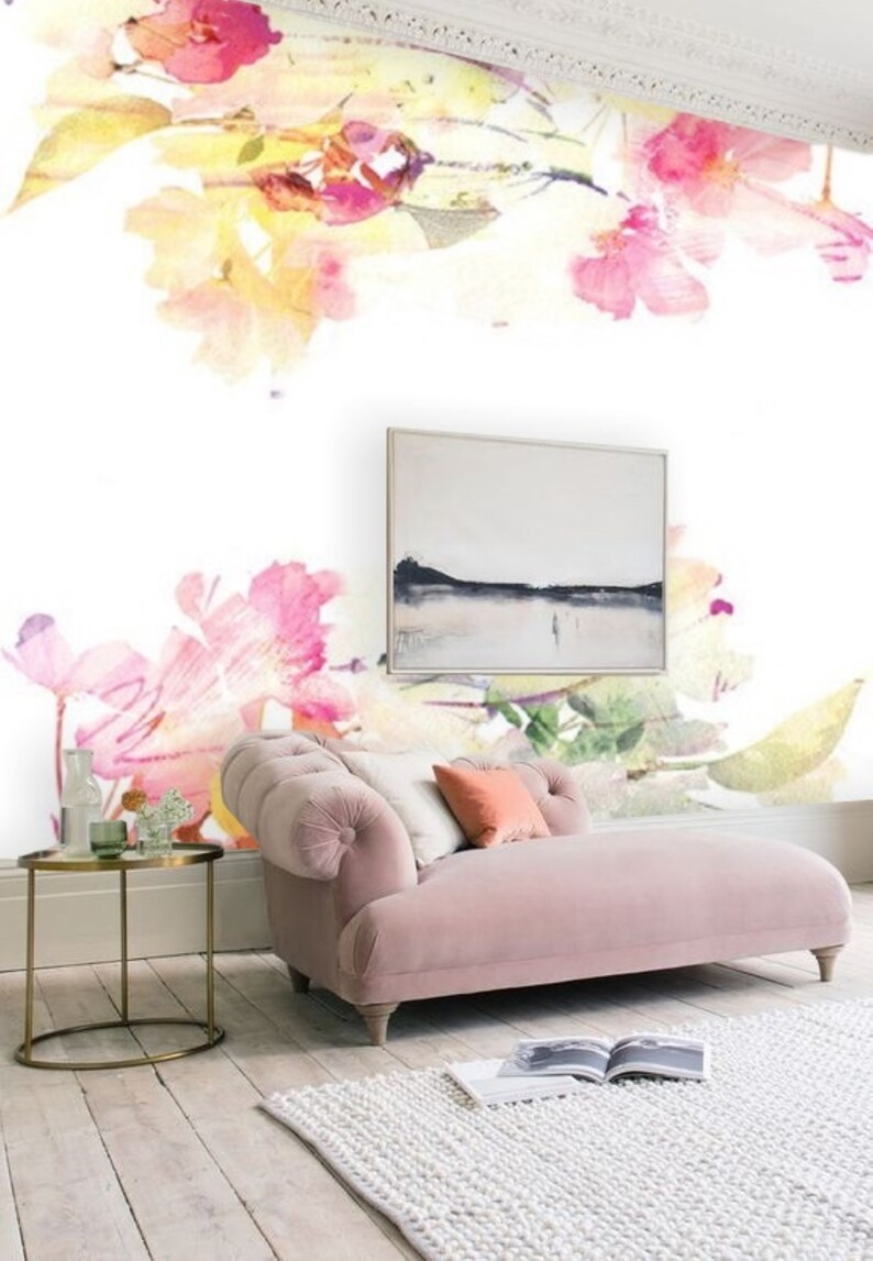 Pink Floral Wallpaper Mural Peel & Stick Wallpaper Remove 12B