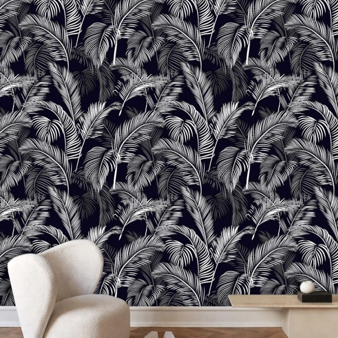 Black and White Palm Leaf Wallpaper, Removable Peel and Stick Prepasted ...