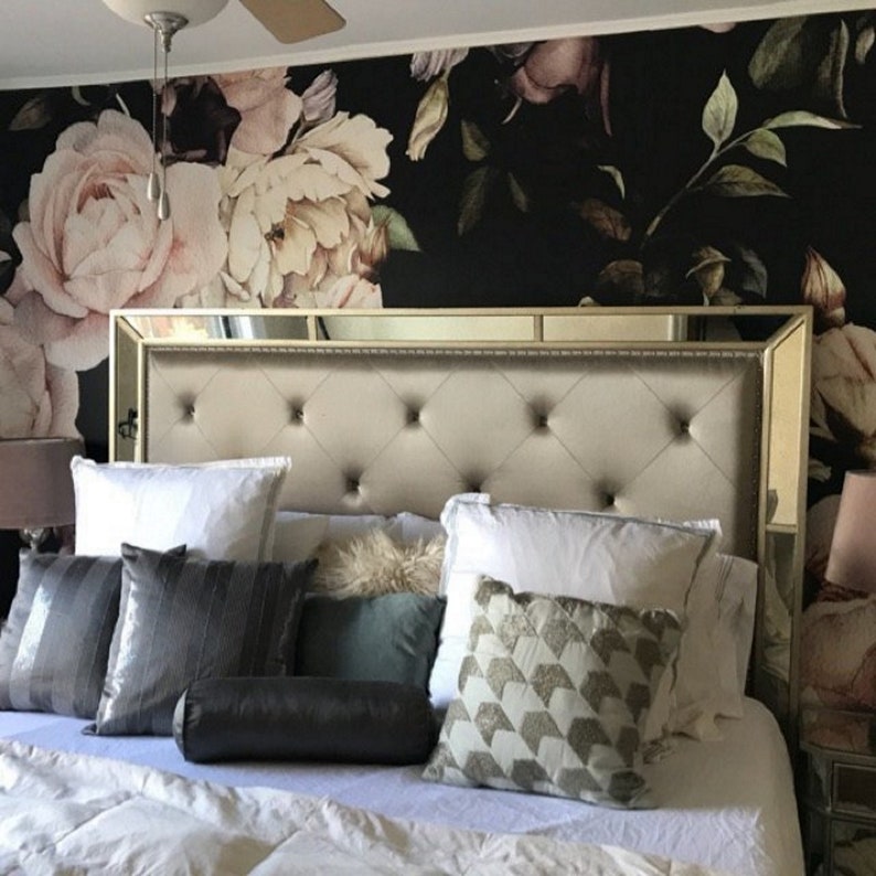 Peel and Stick Floral Wallpaper Mural Black Floral Wallpaper Etsy UK