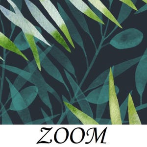 May include: Abstract watercolor pattern featuring overlapping green and blue leaves on a dark blue background. The leaves are semi-transparent and create a layered effect.