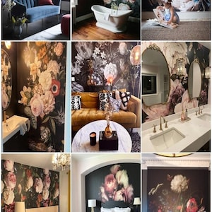 Mural de papel pintado de peonías moradas grandes, despegable y pegable o tradicional, decoración floral oscura, papel pintado en liquidación imagen 13