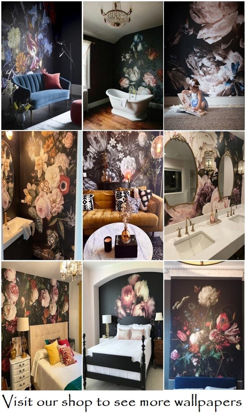 Mural de papel pintado de peonías moradas grandes, despegable y pegable o tradicional, decoración floral oscura, papel pintado en liquidación imagen 13