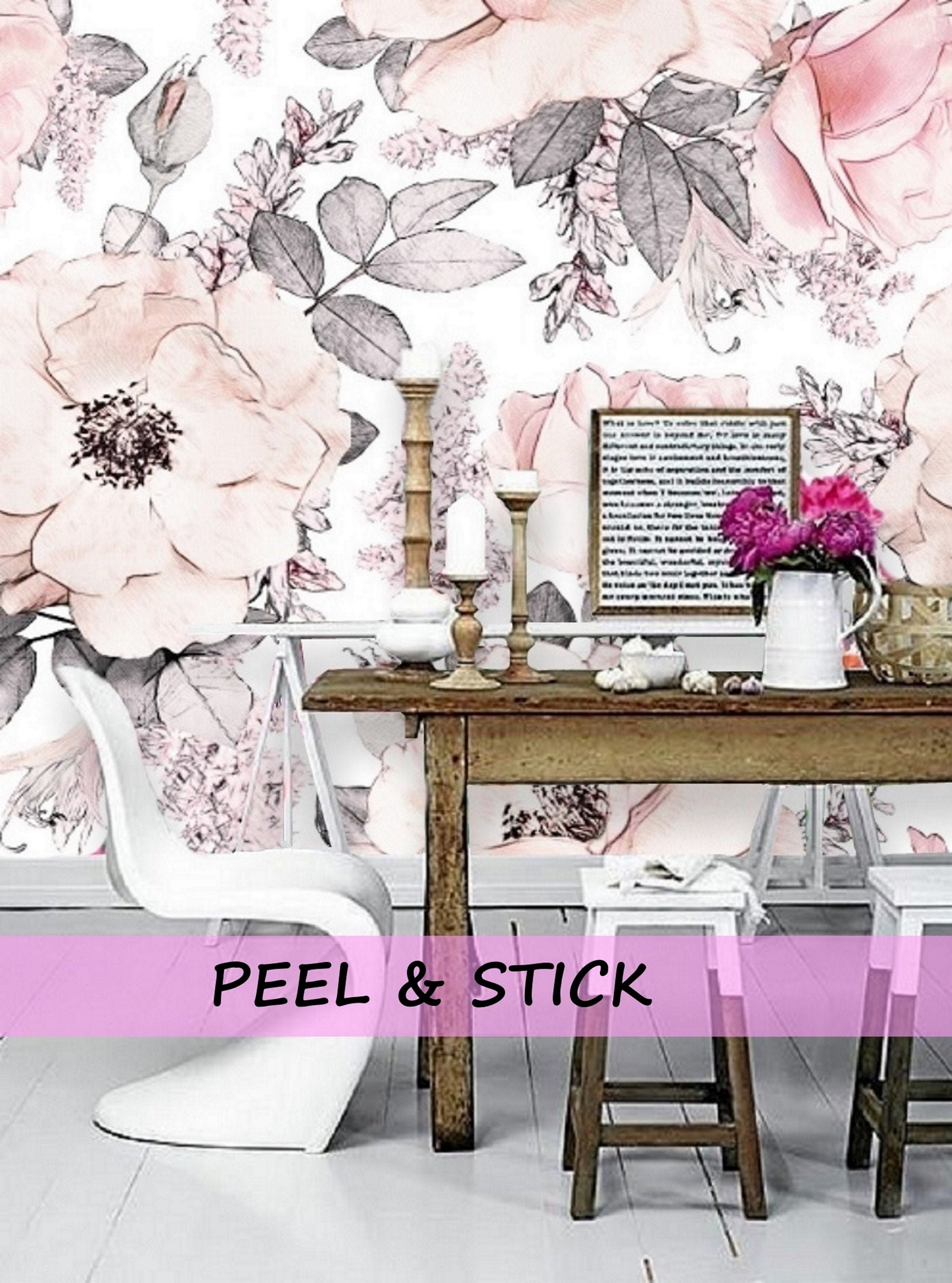 Blush Pink Flower Wallpaper Peel & Stick Mural Remove Floral - Etsy Blush Pink Flower Wallpaper Peel & Stick Mural Remove Floral - Etsy