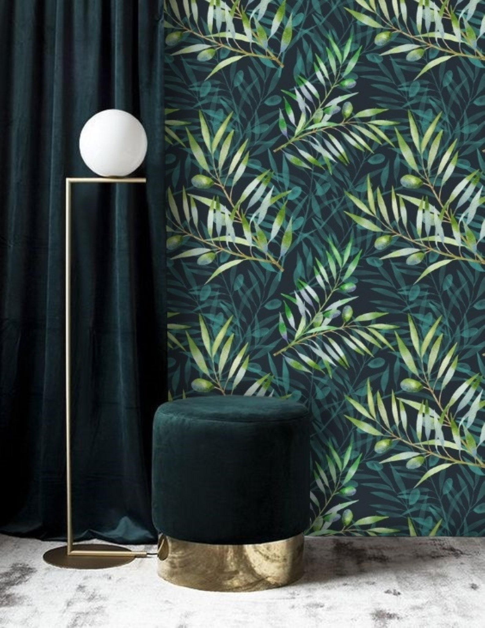 Watercolor Olive Branch Wallpaper Peel and Stick Green Olive Etsy