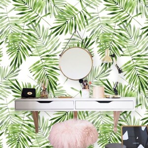 Green Palm Leaf Wallpaper, Nursery Neutral Leaves, Peel and Stick Wallpaper, Boho Tropical Wallpaper, Mural Wallpaper Greenery Prints 73 image 4