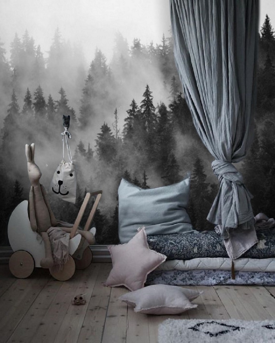 Black and White Forest Wallpaper Mural Peel and Stick Remove Etsy