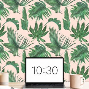 Peel and Stick Banana Leaf Green and Pink Tropical Wallpaper on Etsy