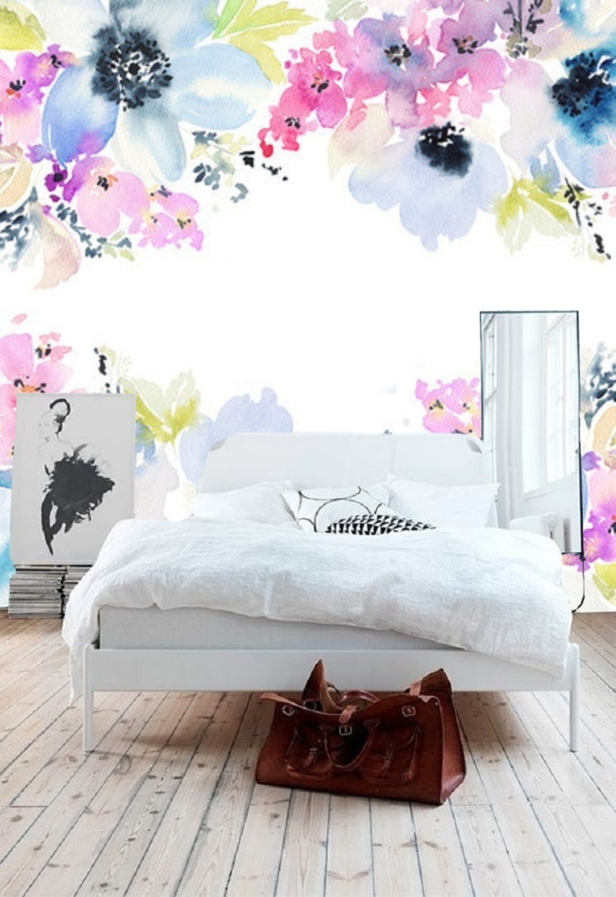 Blue Floral Wallpaper Mural Floral Wall Decal Nursery Etsy Australia