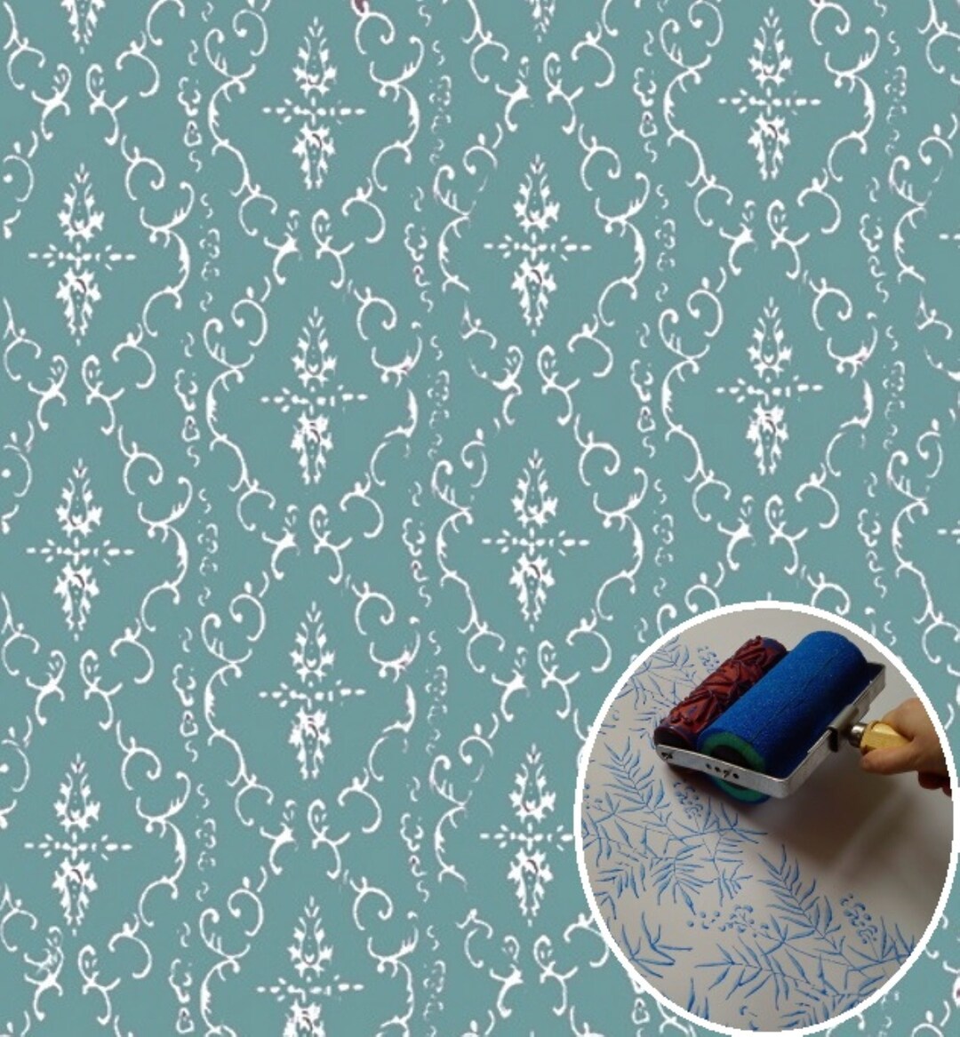 Set of Damask Patterned Paint Roller for Wall Decor Ornament Etsy