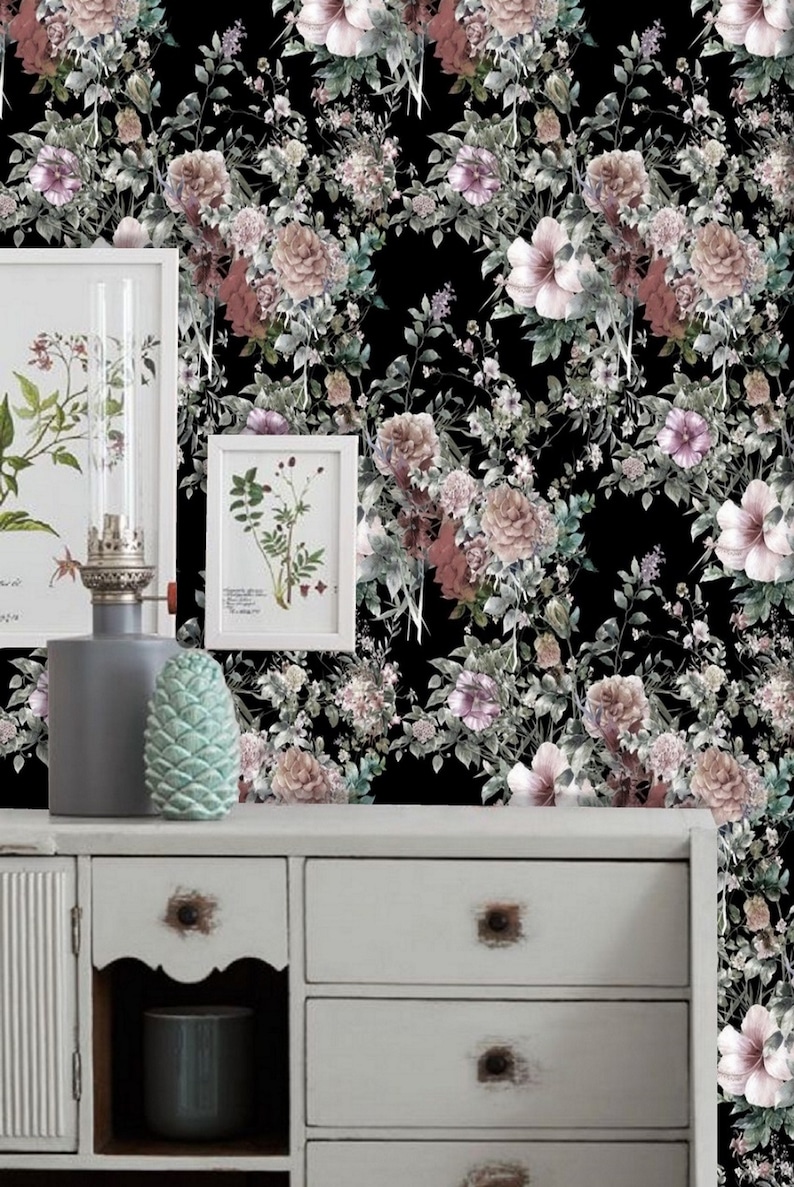 Wall Paper Flower Nursery Wallpaper Girl Decal #18 Peel and Stick Wallpaper Floral Mural Wallpaper Removable Dark Floral Wall Mural Remove