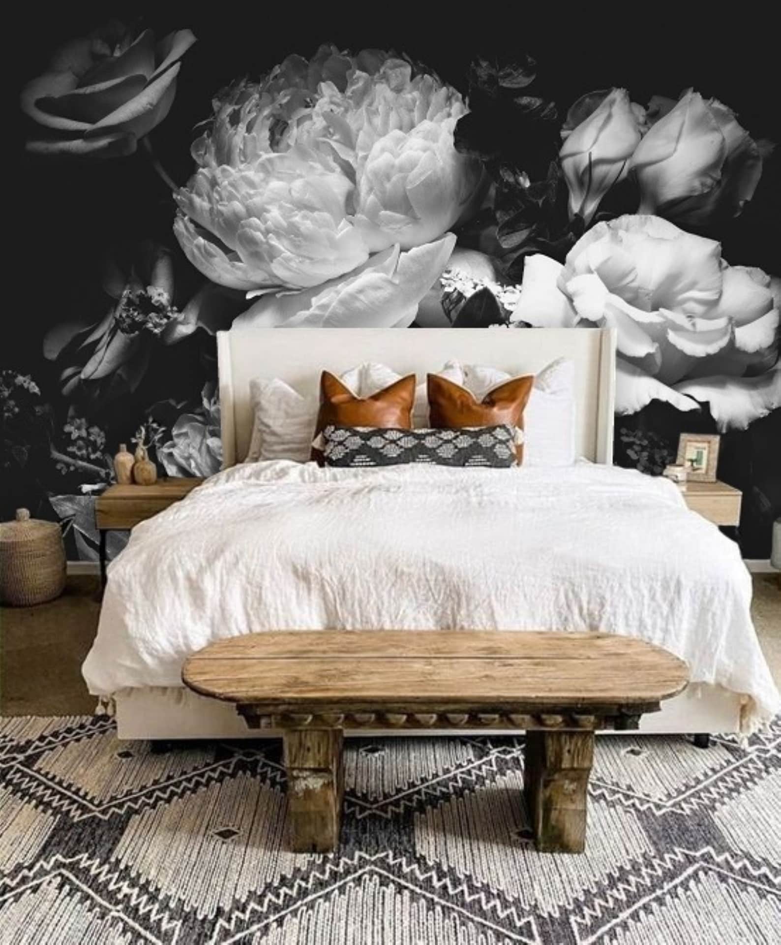 Peony Wallpaper Black and White Wallpaper Mural Peel and Stick Etsy