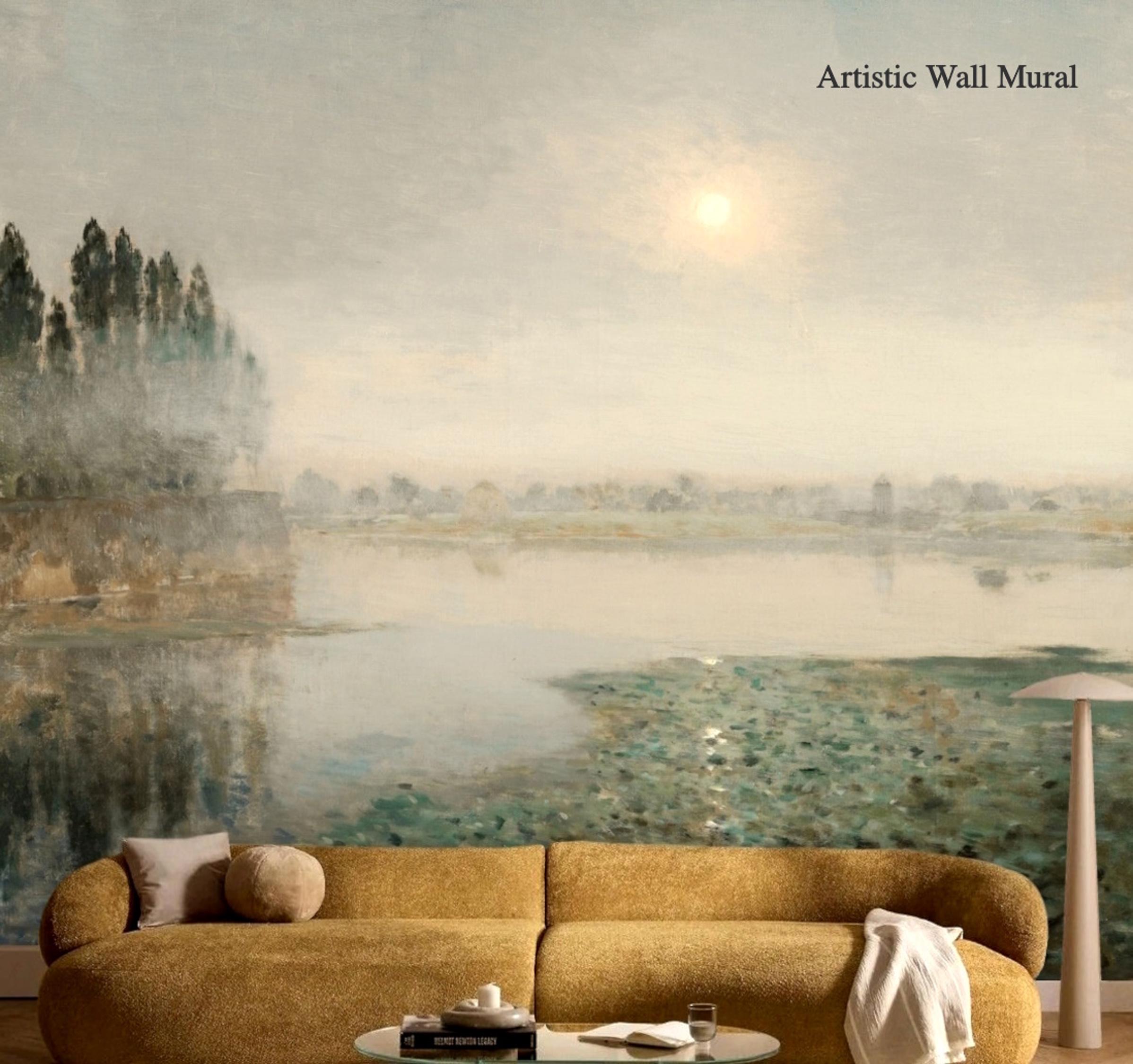 Vintage Landscape Oil Painting Mural Green, Removable Peel and Stick ...