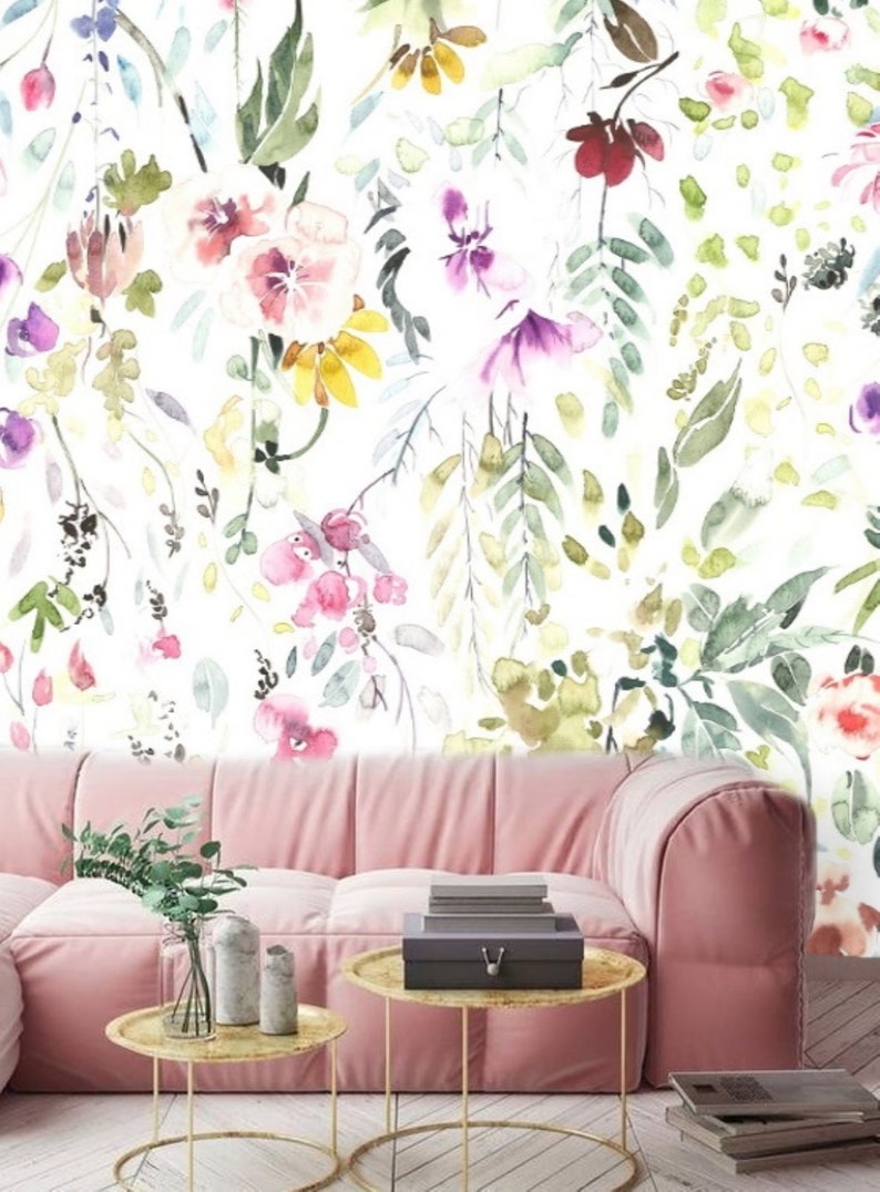 Baby Girl Nursery Floral Wallpaper Peel and Stick Mural Etsy