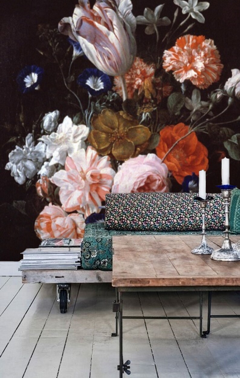 Remove Wallpaper Floral Wall Mural Large Floral Wallpaper Etsy Canada