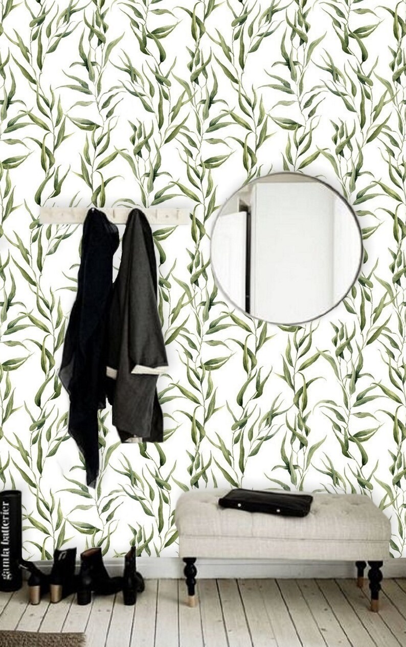 Watercolor Wallpaper Self Adhesive Wallpaper Peel /& Stick Mural Plants Wallpaper Wall Mural Removable Peel and Stick Wall Paper Green #36
