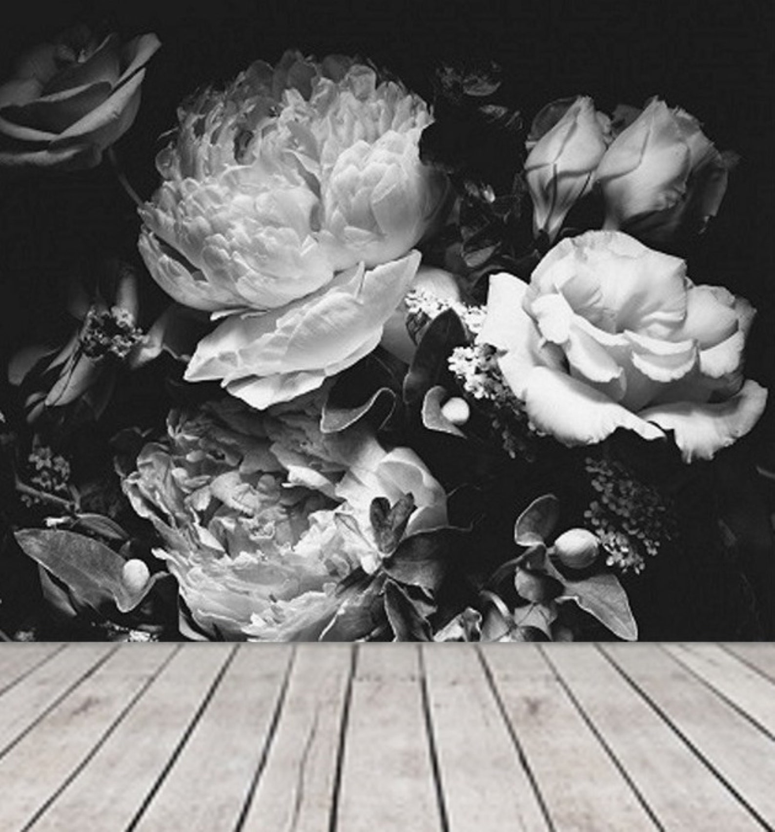 Peony Wallpaper Black and White Wallpaper Mural Peel and Stick Etsy