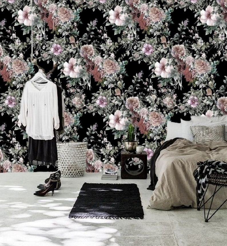 Wall Paper Flower Nursery Wallpaper Girl Decal #18 Peel and Stick Wallpaper Floral Mural Wallpaper Removable Dark Floral Wall Mural Remove