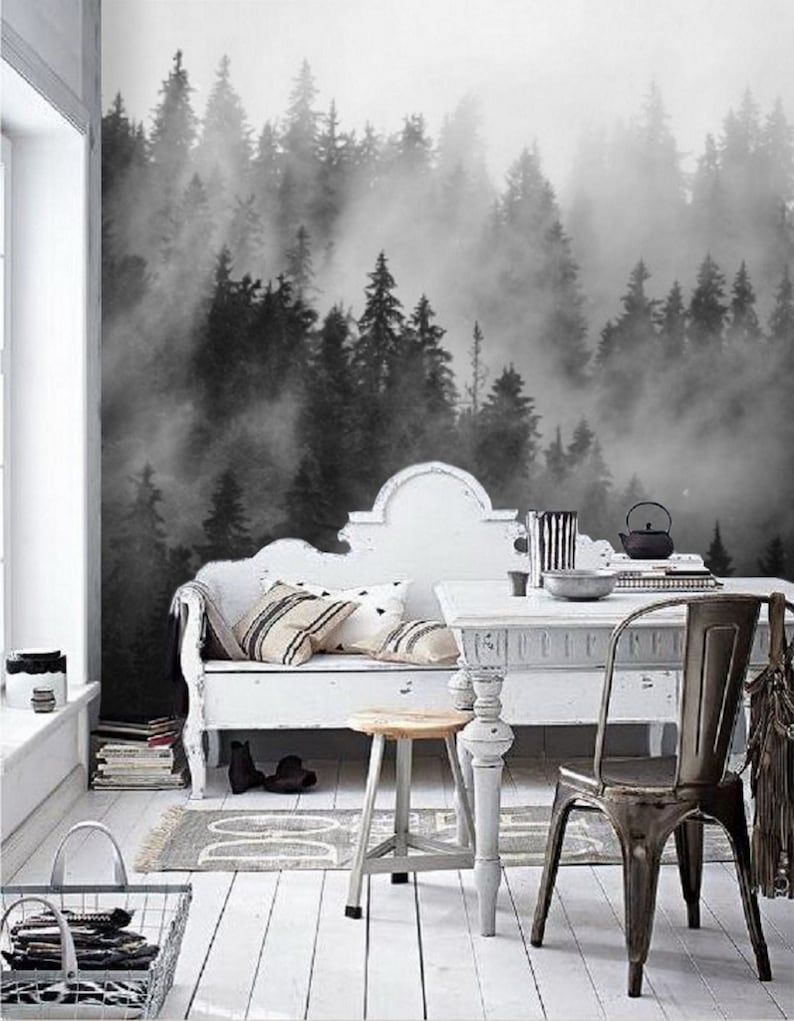 Black and White Forest Wallpaper Mural Peel and Stick Remove Etsy India
