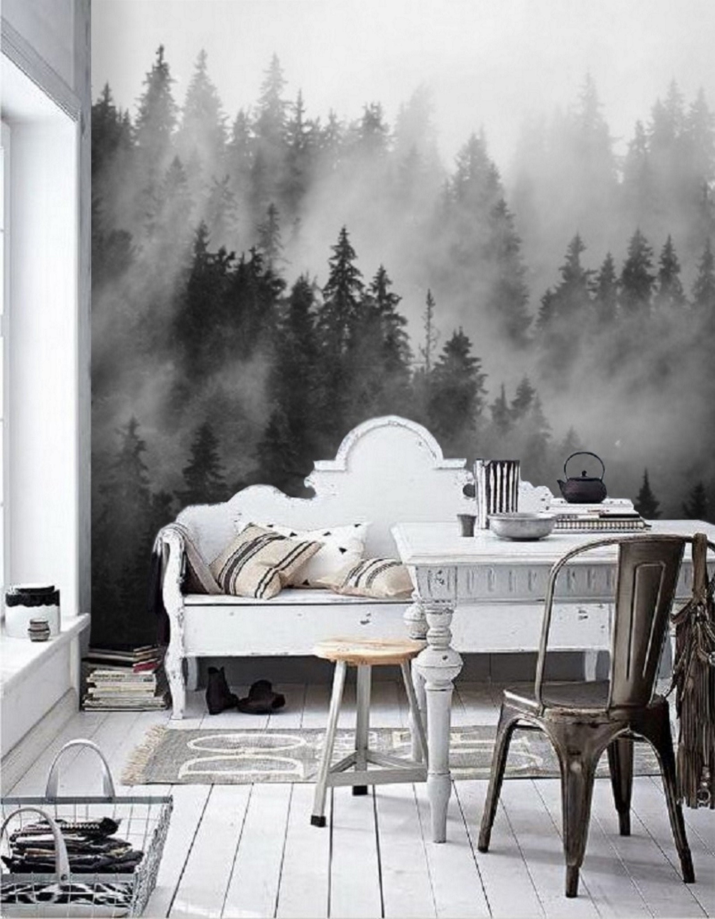 Black and White Forest Wallpaper Mural Peel and Stick Remove - Etsy Black and White Forest Wallpaper Mural Peel and Stick Remove - Etsy
