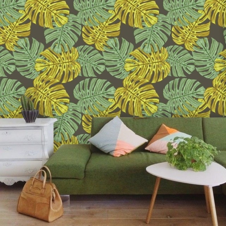 Monstera Leaf Wallpaper Mural Removable Peel & Stick Green ...