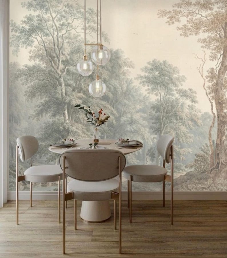 Vintage Forest Scenery Muted Faded Peel and Stick Wall Mural on Etsy