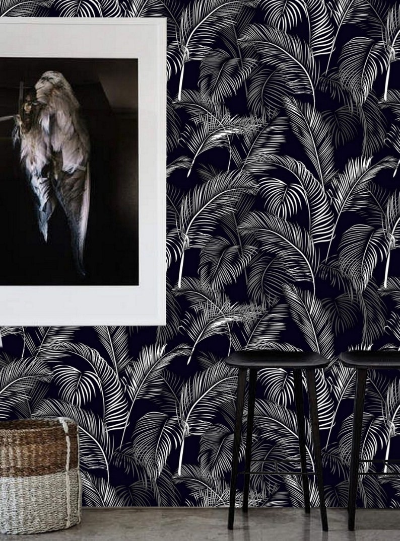 Black and White Palm Leaf Wallpaper, Removable Peel and Stick Prepasted ...