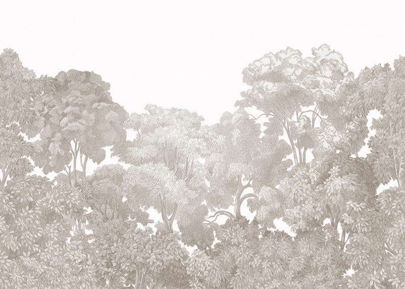 Grey Beige Neutral Tree Rain Forest Wallpaper Mural Peel and Stick on Etsy