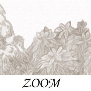 Puede incluir: Impresi&oacute;n de arte abstracto con fondo blanco y dise&ntilde;o floral gris. La palabra "ZOOM" est&aacute; impresa en negro en la parte inferior de la impresi&oacute;n.