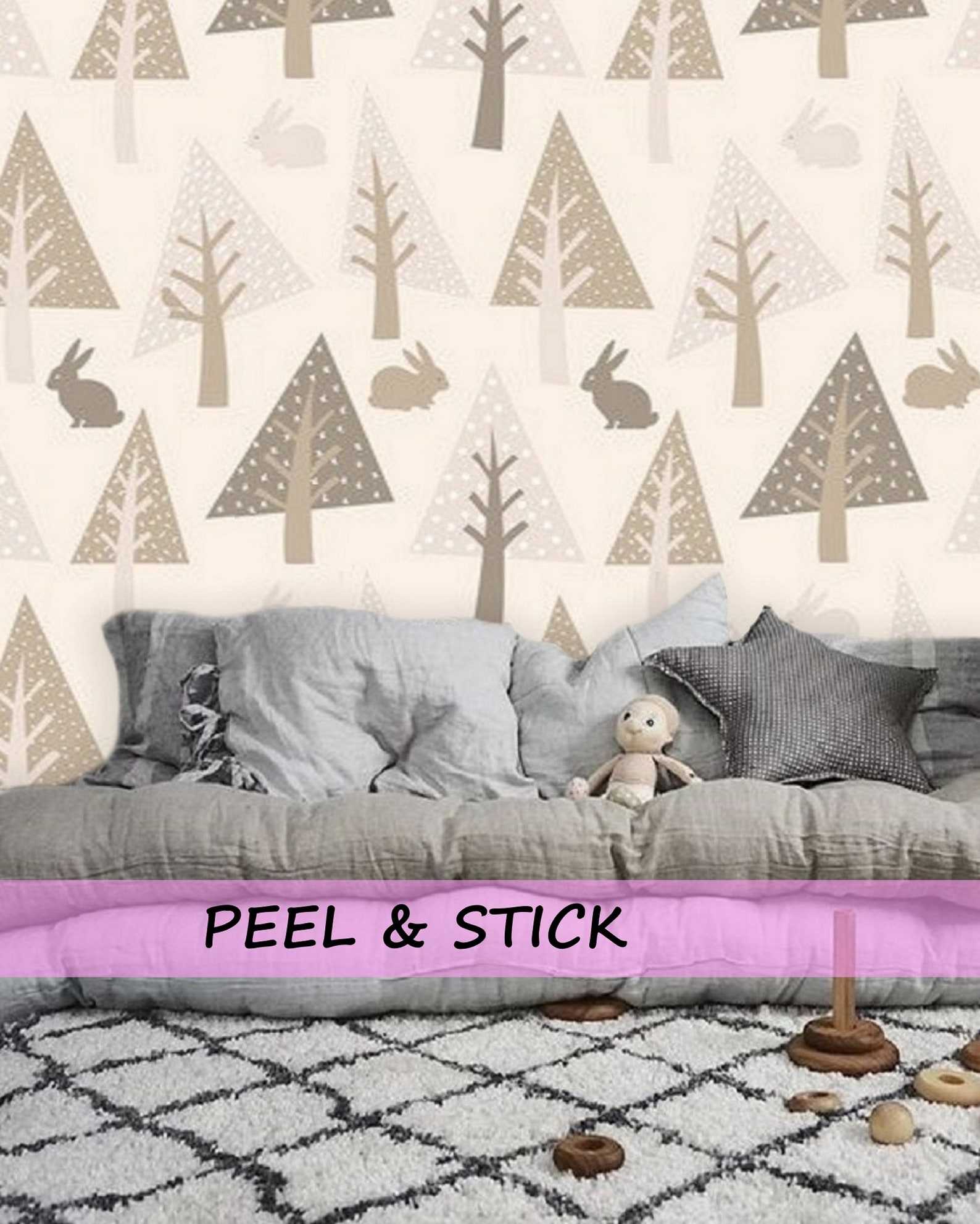 Cute Bunny Wallpaper Forest Animals Wallpaper Nursery - Etsy