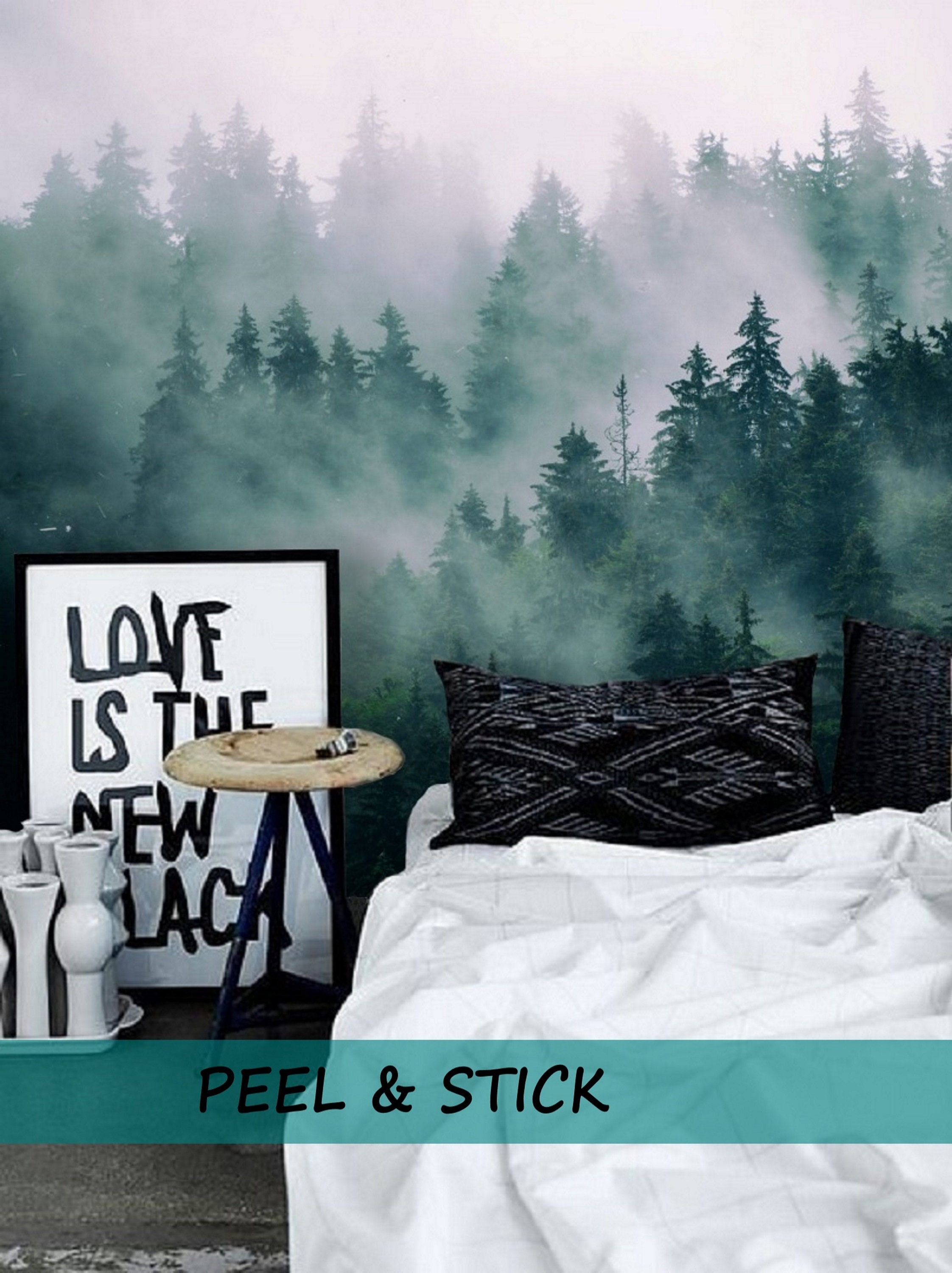 Green Forest Wallpaper Mural Removable Peel and Stick - Etsy Green Forest Wallpaper Mural Removable Peel and Stick - Etsy