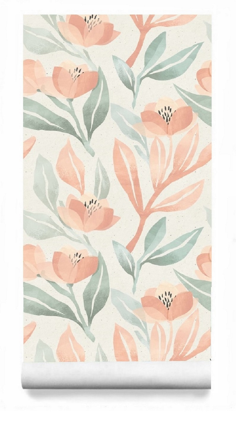 Muted Floral Wallpaper Moody Floral Nursery Neutral Etsy