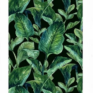 Emerald Green Banana Leaf Wall Mural Black Background Seamless Repeat Pattern Removable Peel and Stick Wallpaper on Etsy