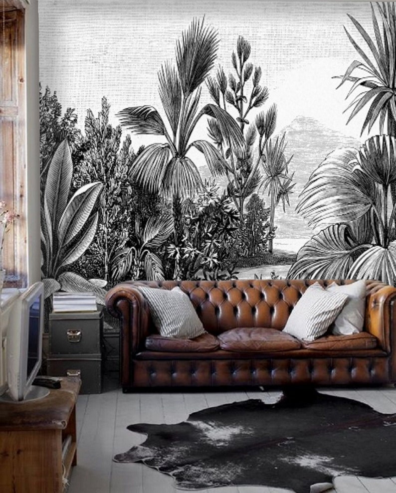 Noir et Blanc Jungle Wallpaper Rainforest Paysage Mur Mural Etsy