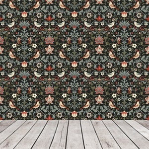 William Morris Wallpaper, Dark Vintage Floral Wallpaper, Bird Removable Wallpaper, Moody Flower Wallpaper, Victorian Inspired Wallpaper 222 image 5