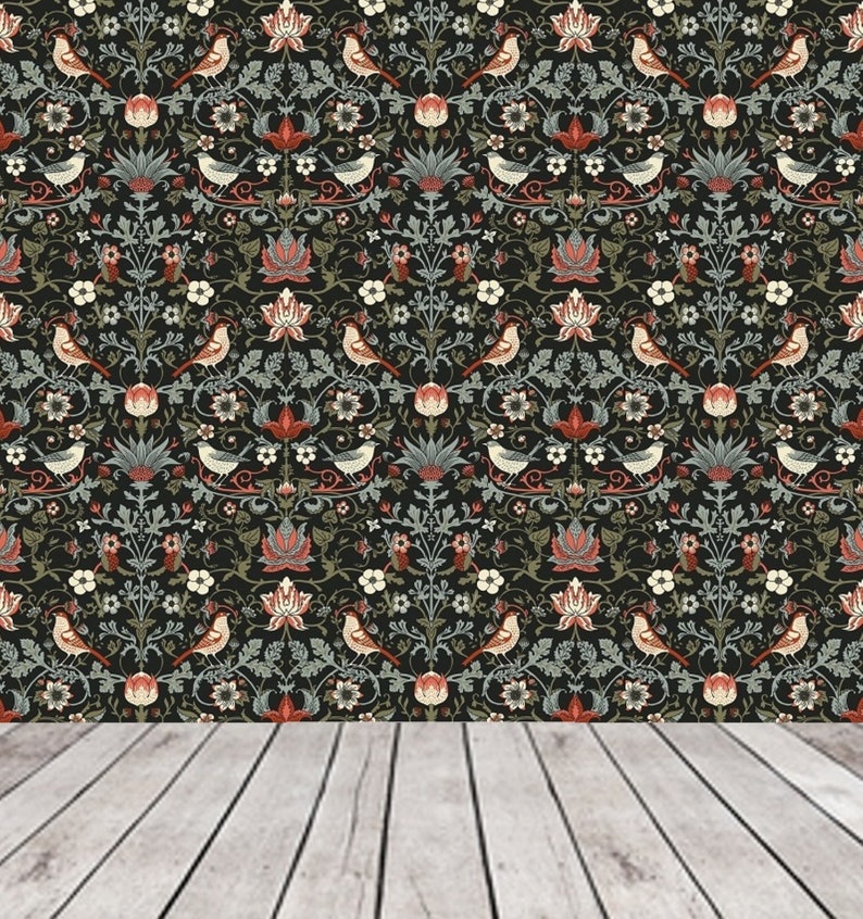 Papier peint William Morris, papier peint floral vintage foncé, papier peint amovible oiseau, papier peint fleur maussade, papier peint dinspiration victorienne 222 image 5