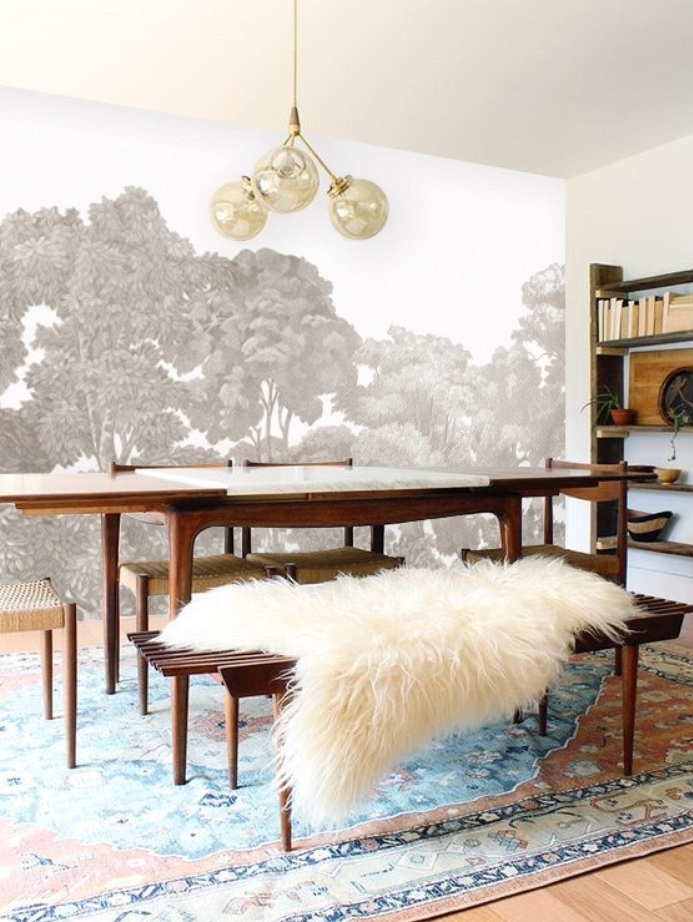 Natural Tree Wallpaper Mural Grey Beige, Removable Peel and Stick Prepasted, Modern Minimalist Decor, Woodland Toile Wallpaper Dining Room