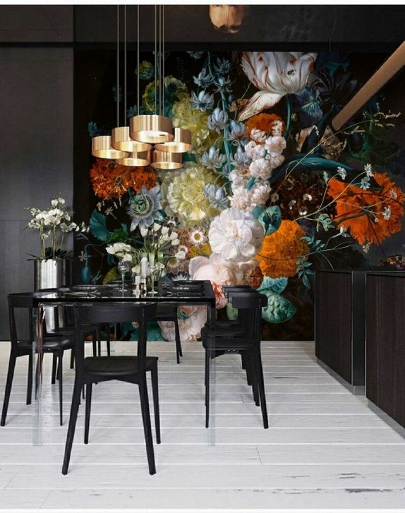 Dutch Floral Wallpaper Mural Peel & Stick Wallpaper Remove Etsy