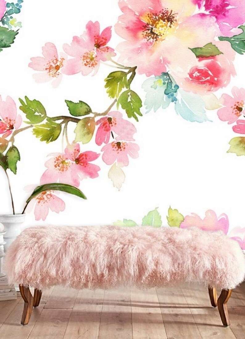 Pink Floral Wallpaper Mural Peel /& Stick Wallpaper Remove Floral Pastel Mural Wallpaper Baby Girl Wall Decal Temporary Wallpaper Floral #89