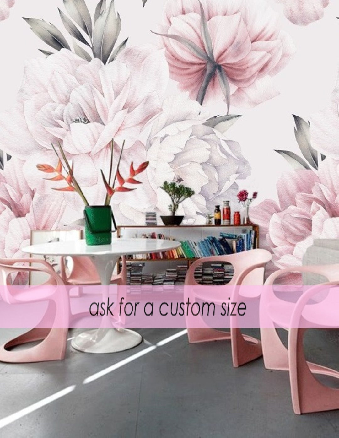 Pink Mauve Peony Wall Mural Wallpaper, Peel and Stick, Soft Floral ...
