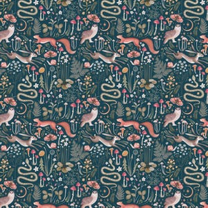 Green Red Dark Whimsical Cottagecore Nursery Wallpaper Midnight Blue Teal Background Removable Peel and Stick Wallpaper on Etsy