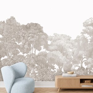 Grey Beige Neutral Tree Rain Forest Wallpaper Mural Peel and Stick on Etsy