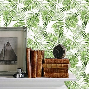 Green Palm Leaf Wallpaper, Nursery Neutral Leaves, Peel and Stick Wallpaper, Boho Tropical Wallpaper, Mural Wallpaper Greenery Prints 73 image 8