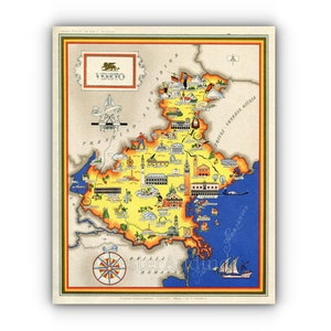 Veneto, Venice, Italy, Pictorial Map, A4 or A3 Print